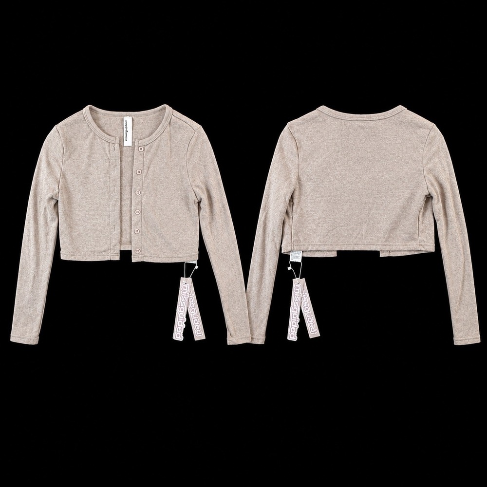 Missguided Womens Cropped Button Front Cardigan Heather Taupe Small NWT
